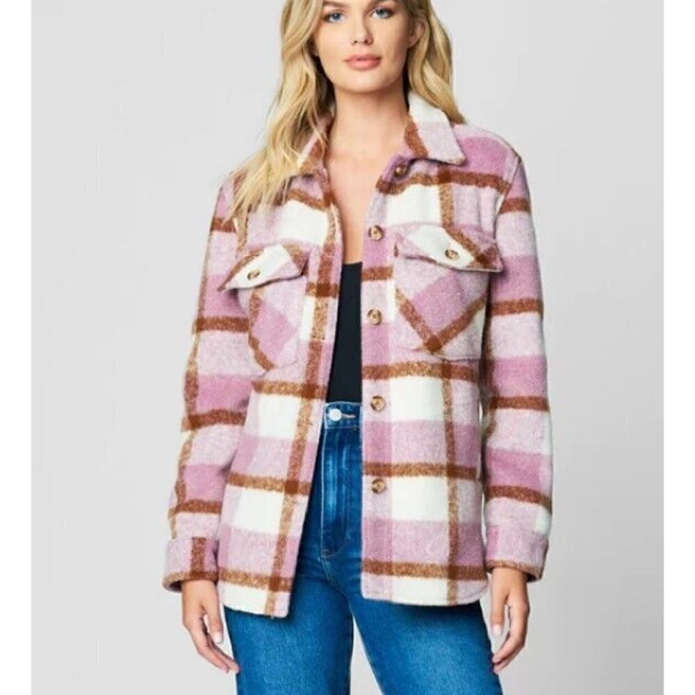 New BlankNYC Voyager Shacket Womens S Plaid Button Front Jacket Pockets